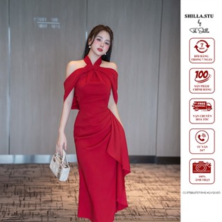 Váy đầm thiết kế cao cấp màu đỏ cổ yếm trễ vai sang trọng [ Ảnh thật ] The Shilla-CG.R73B5.67D7