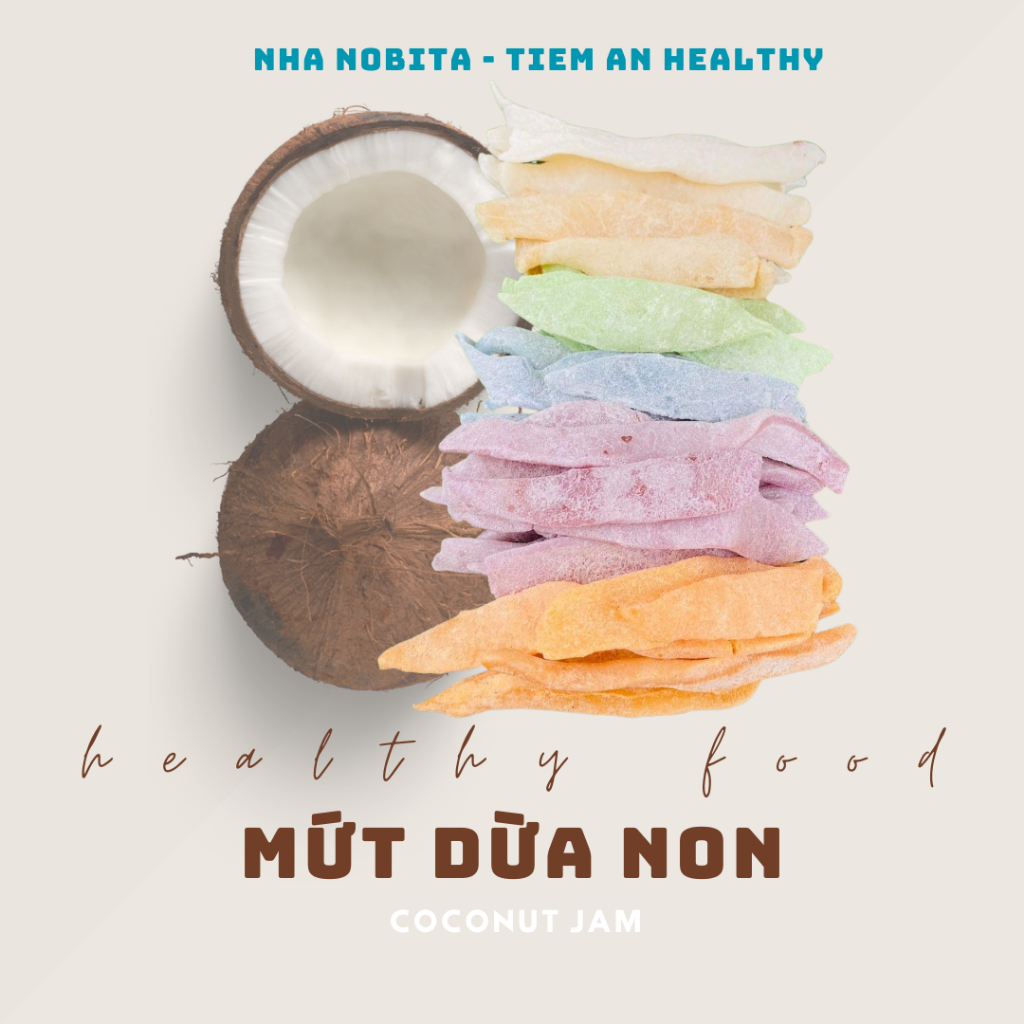 [LOẠI 1] Mứt Dừa Non Dẻo Ít Ngọt Đường Phèn Nhà Nobita Healthy l Cơm Dày - l Màu Rau Củ Tự Nhiên