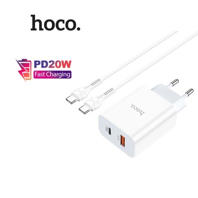 Bộ sạc nhanh Hoco C97A cổng USB và Type- C kèm dây TypeC to TypeC PD20W 3.0A, dùng cho Android/ip15/16 dài 1M,chân tròn