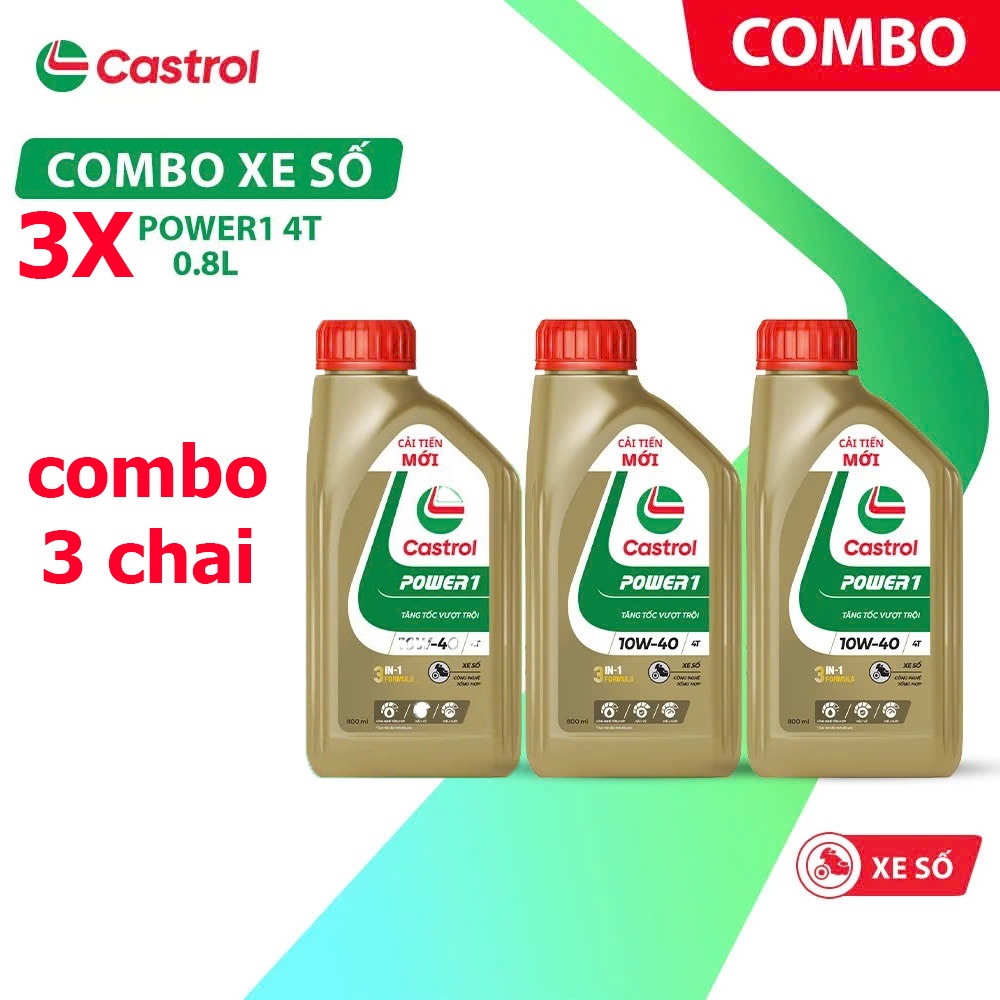 ( combo 3 chai xe số) Dầu nhớt Castrol Power 1 4T 10W-40 0.8L/1L cho xe số - castrol vàng