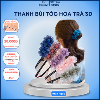 Thanh búi tóc hoa trà 3D phụ kiện cột tóc hình hoa
