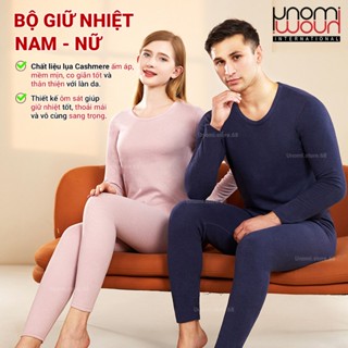 Bộ Giữ Nhiệt Nam Nữ UNOMI Chất Nỉ Cao Cấp Quần Áo Giữ Ấm Mùa Đông Chất Thể Thao Cổ Tim Tròn Cao Cổ Nhập Khẩu