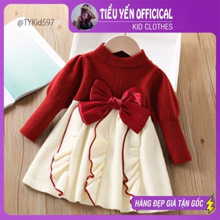 Quần áo trẻ em, Váy len đỏ bé gái mặc Noel - Tết, len dày đẹp cho bé 9-25kg V597 | Tiểu Yến KID