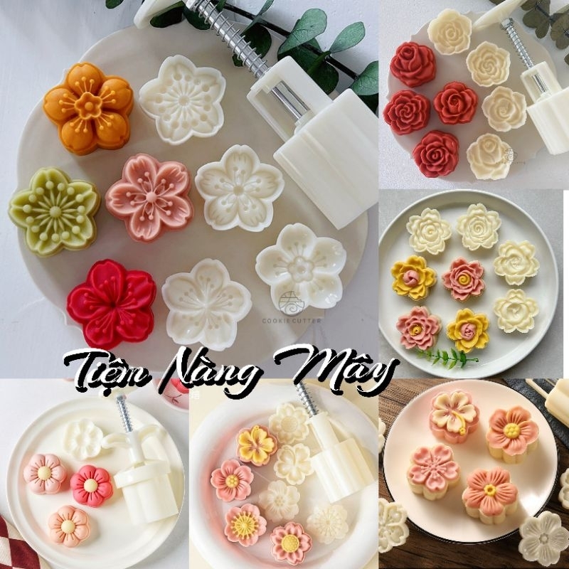  Khuôn hoa đào hoa mai nhấn lò xo 30g - 50g - 65g làm bánh trung thu phục linh  bánh dứa 