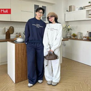 Áo sweater CALEM VIVERE POUR L' INSTANT chữ thêu form boxy và quần ống suông dài form unisex nam nữ