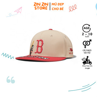 Mũ snapback B trẻ em màu be mix đỏ nón kết lưỡi trai hiphop cho cả bé trai và gái từ 2-10 tuổi