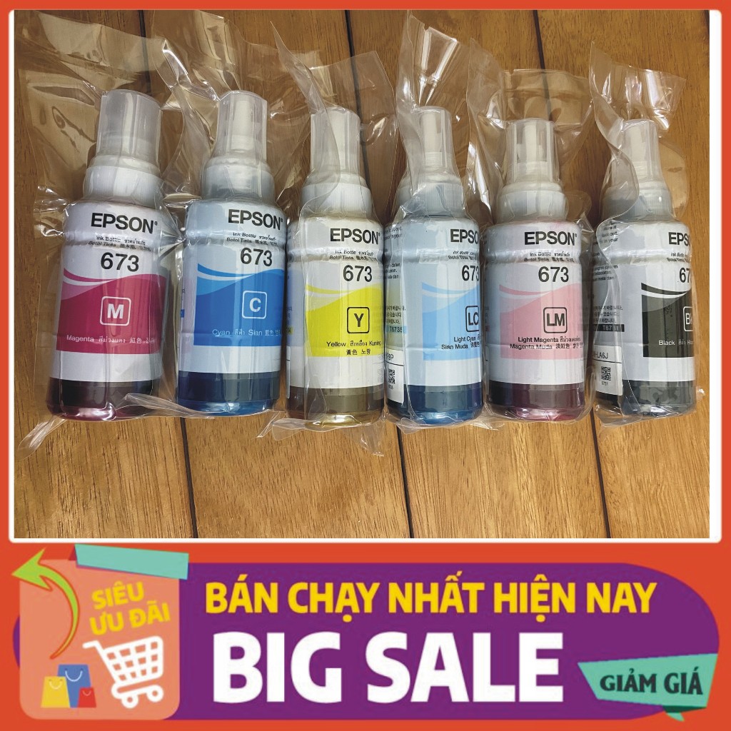 Bộ mực in 6 màu máy in Epson L805/ L800/ L1800/ L850 mã 673 mực nhập khẩu