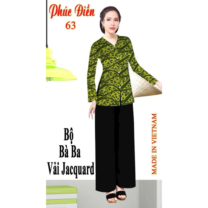 Bộ bà ba chất vải Jacquard quần đen xuông thun ladong dầy đẹp