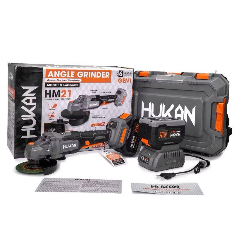 Máy Mài Góc Hukan G1-AGS6400 xám Chân Pin Phổ Thông , 3 Cấp Chỉnh Tốc Độ