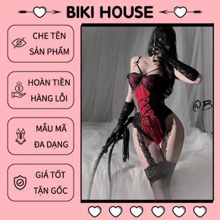 Cosplay thỏ bông đen đỏ bunny hư hỏng quyến rũ bodysuit đồ lót liền thân phối ren siêu dễ thương gợi cảm BIKI HOUSE N837