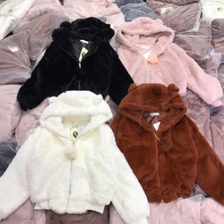  Áo khoác lông quả bông tai thỏ hàn quốc siêu xinh áo lông mùa đông ấm đẹp 