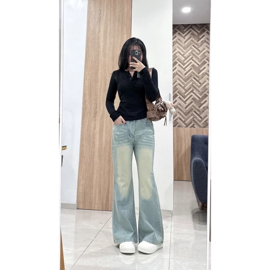 Quần Jeans Nữ Ống Loe Siêu Rộng Cotton Chất Vải Mềm Không Co Giãn Dáng Rông Không Ôm Không Co Giãn Eva Boutique | BigBuy360 - bigbuy360.vn