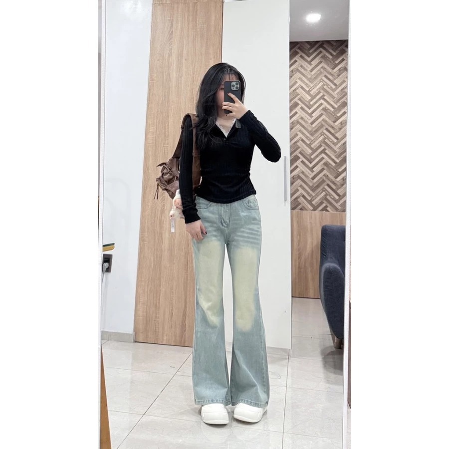Quần Jeans Nữ Ống Loe Siêu Rộng Cotton Chất Vải Mềm Không Co Giãn Dáng Rông Không Ôm Không Co Giãn Eva Boutique | BigBuy360 - bigbuy360.vn