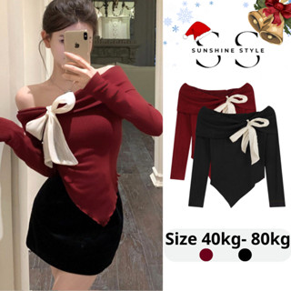  Áo thun borip nữ BIGSIZE Sunshine Style áo trễ vai phối nơ co giãn thời trang noel 3101 