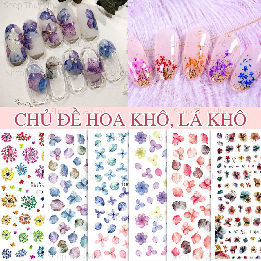 Sticker hình dán móng tay hoạ tiết cánh hoa lụa, hoa khô nhí phong cách nhẹ nhàng phụ kiện trang trí móng tay nail