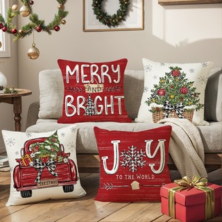  Set 1 4 chiếc vỏ gối sofa Noel Giáng Sinh vải LINEN size 45x45cm hoạ tiết ông Noel tuần lộc 