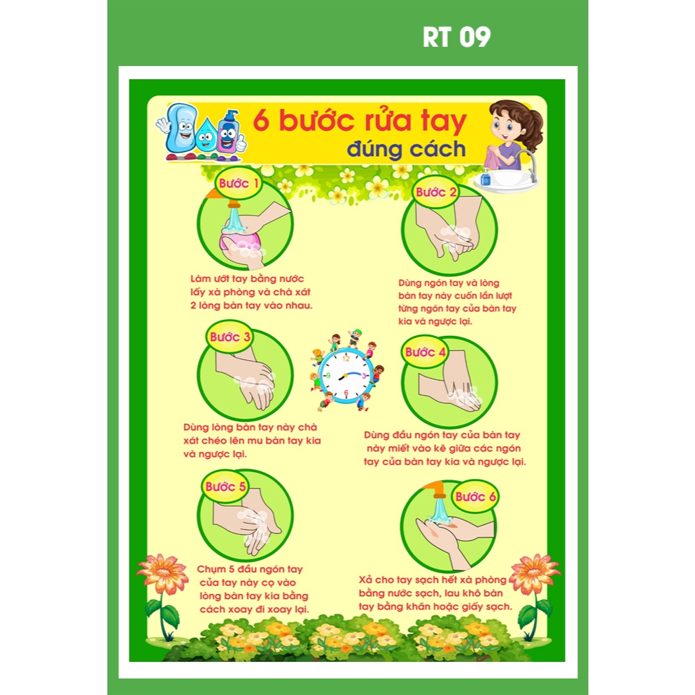 Tranh decan mầm non/ tiểu học/ quy trình rửa tay 6 bước 09