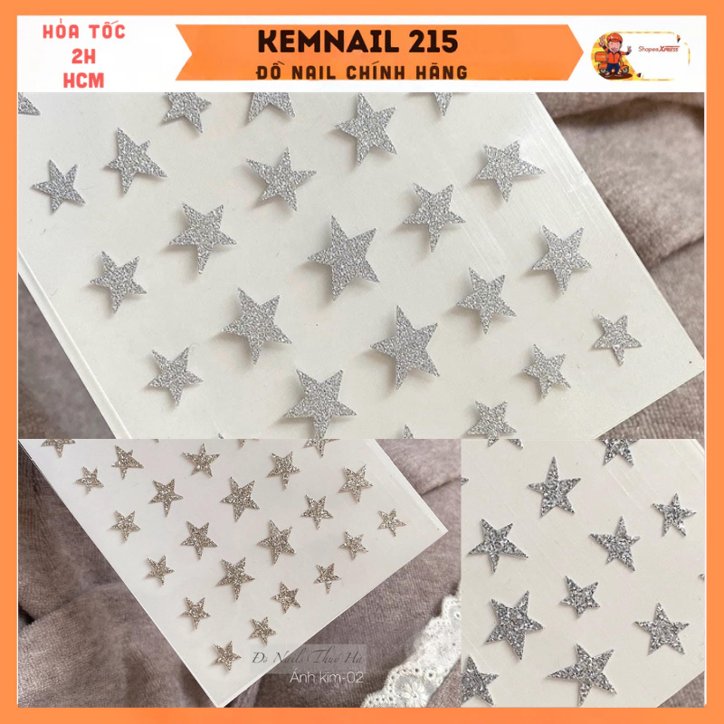 Sticker dán móng ngôi sao bạc tối 03  ngôi sao ánh kim 02  sao bạc sáng 01 kemnail215