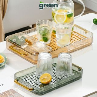  Khay trà khay úp ly cốc trong suốt 2 lớp Greenhome kèm hộp lưu trữ đựng trà đa năng có tay cầm 