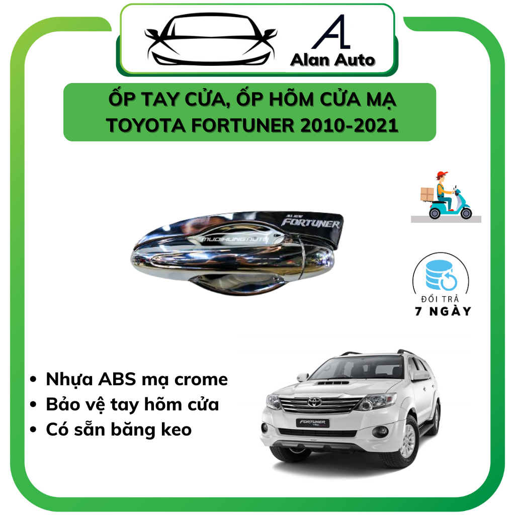 Ốp tay cửa xe Toyota Fortuner 2010-2021, Ốp hõm cửa Fortuner ,chất liệu nhựa ABS mạ crom