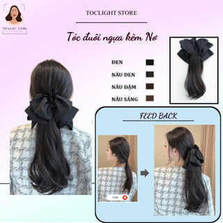 Kẹp ngoạm tóc giả Xoăn Layer nơ to dài 40cm cực xinh- Tóc giả ngoạm đuôi ngựa có nơ đeo mới nhất