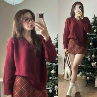  Áo len cổ tim trơn nữ dáng basic chất len lông thỏ mềm mịn Kimii 955 P5K10 