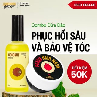 Combo Dưỡng tóc toàn diện Luomthuom Haircare: Dưỡng tóc tinh dầu Dừa 100ml + Kem ủ tóc Đào 200gr