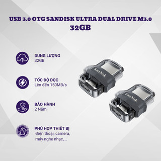 USB 3.0 OTG SanDisk Ultra Dual Drive M3.0 32GB Chính Hãng