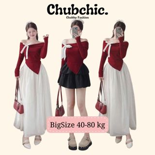  Áo thun nữ BIGSIZE Chubchic áo thun dài tay trễ vai phối nơ thời thượng 3101 