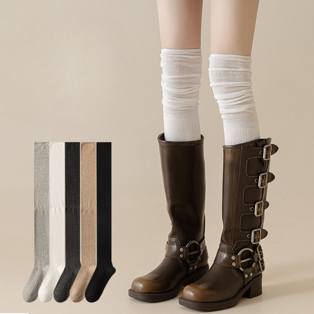 Tất vớ đùi dài qua đầu gối đi bốt cotton T290 Giữ Ấm Mùa Đông Họa Tiết Kẻ Sọc Phong Cách Preppy JK Cổ Điển Cho Nữ