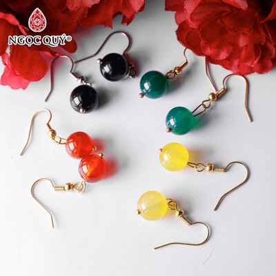 Bông tai hạt đá mã não - Ngọc Quý