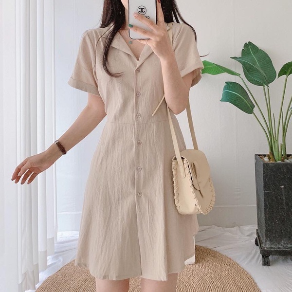 Đầm Mini Suông Cổ Sơ Mi Có Dây Thắt Eo Đằng Sau Thanh Lịch-Công Sở CN002 Chemstore
