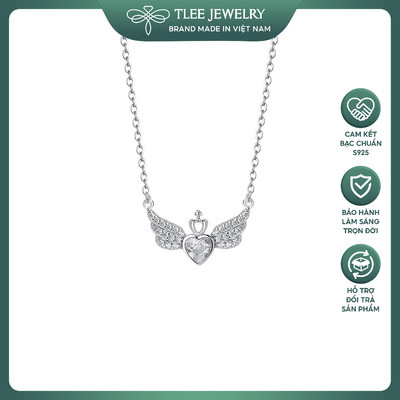 Dây chuyền bạc nữ TLEE trái tim cánh thiên thần đính đá trái tim cao cấp TLEE JEWELRY D0233
