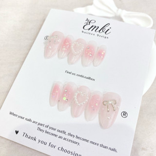 [HOT SALE] Nail Box thạch hồng charm nơ Hàn Quốc Nữ Embi.nailbox E033