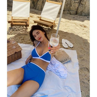 Set Bikini KAO 2 mảnh lưng cao phối viên trắng/đen/xanh