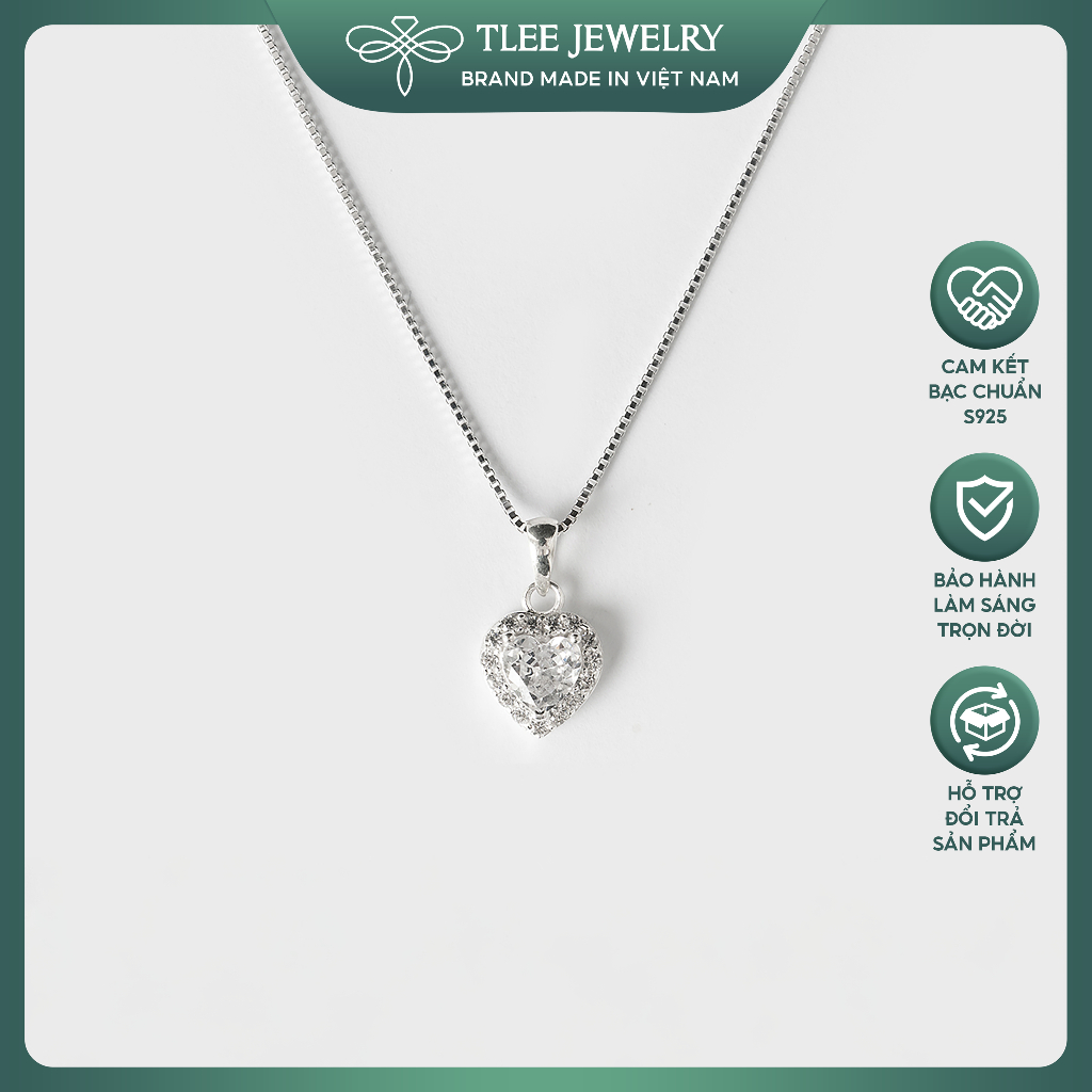 Dây chuyền bạc nữ TLEE mặt trái tim đính đá viền cao cấp TLEE JEWELRY D0159