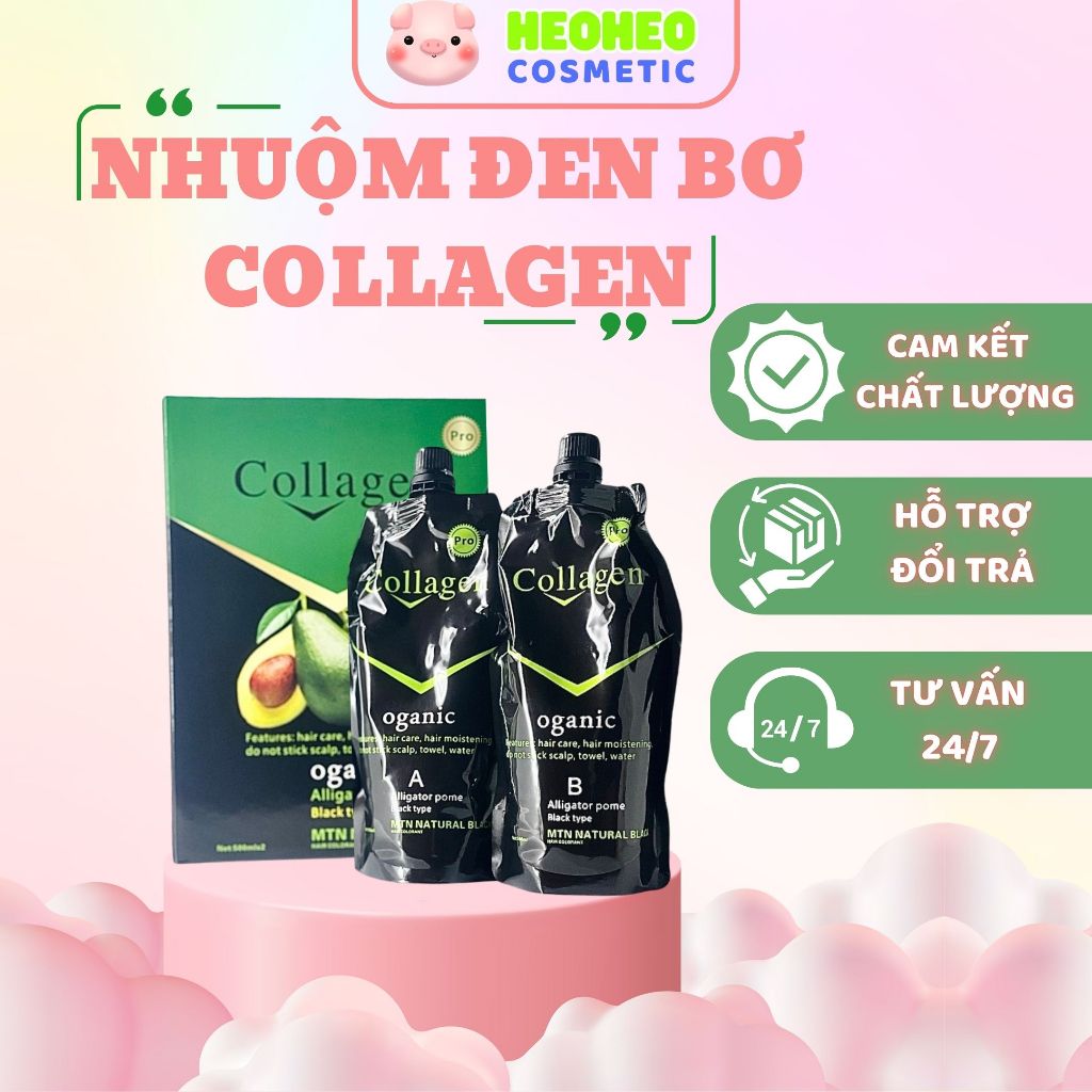 Nhuộm đen tóc Collagen Bơ 1000ML- Nhuộm phủ tóc bạc từ tinh chất bơ collagen an toàn không gây xót, 