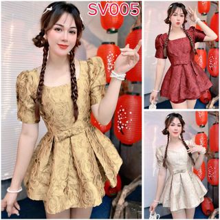 SV005 - SÉT VÁY DỰ TIỆC, ĐI CHƠI, SÉT VÁY ÁO GIẢ VÁY, SÉT GẤM HOA HỒNG TOTHIẾT KẾ VỚI TONE MÀU XINH XẮN