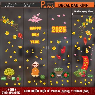 Decal Tết Trang Trí Tết Dán Kính Chống Nước Thiết Kế Sang Trọng - Tết Ất Tỵ 2025.