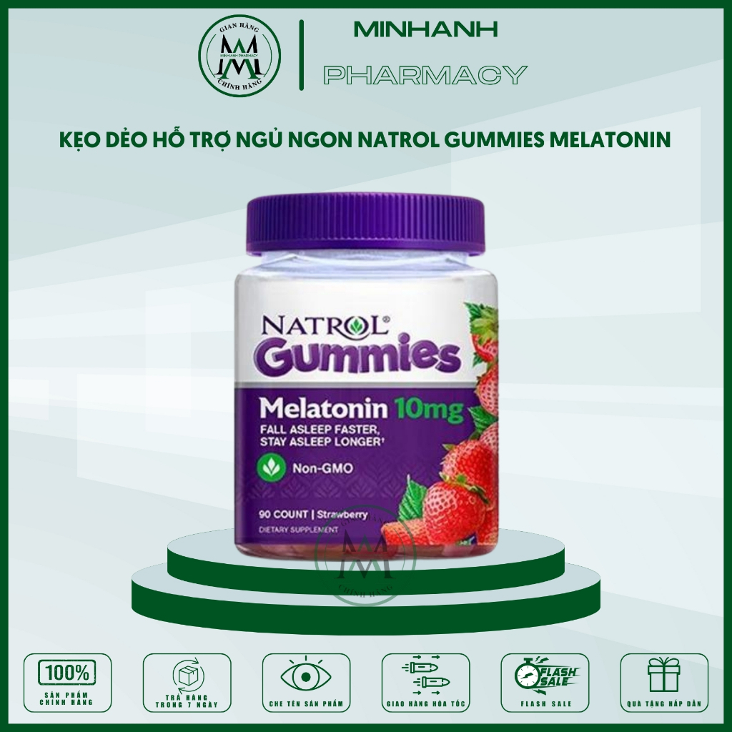 Kẹo Dâu Natrol Gummies Melatonin giúp hỗ trợ người mất ngủ ngủ ngon hơn sâu giấc hơn
