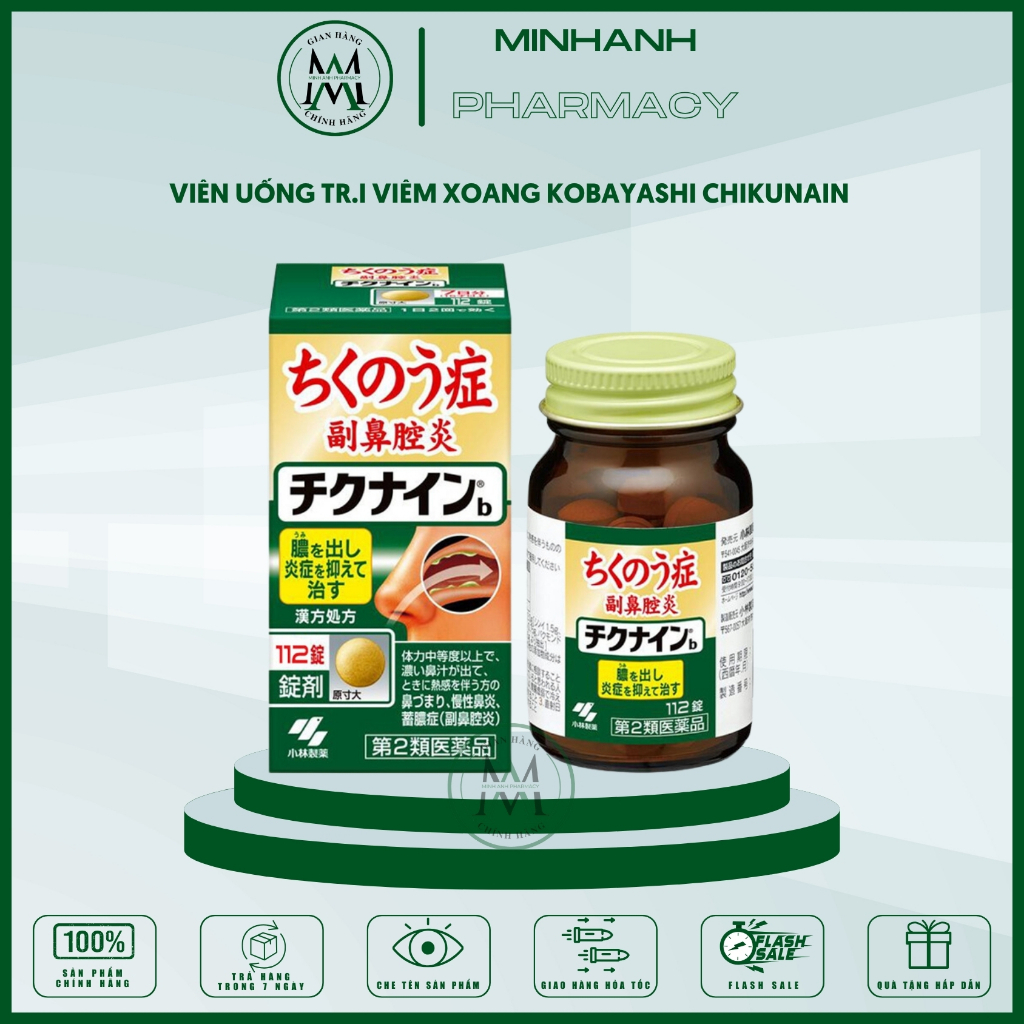 Viên uống hỗ trợ giảm xoang mũi chảy nước mũi ngứa mũi dị ứng Chikunain Kobayashi Nhật Bản