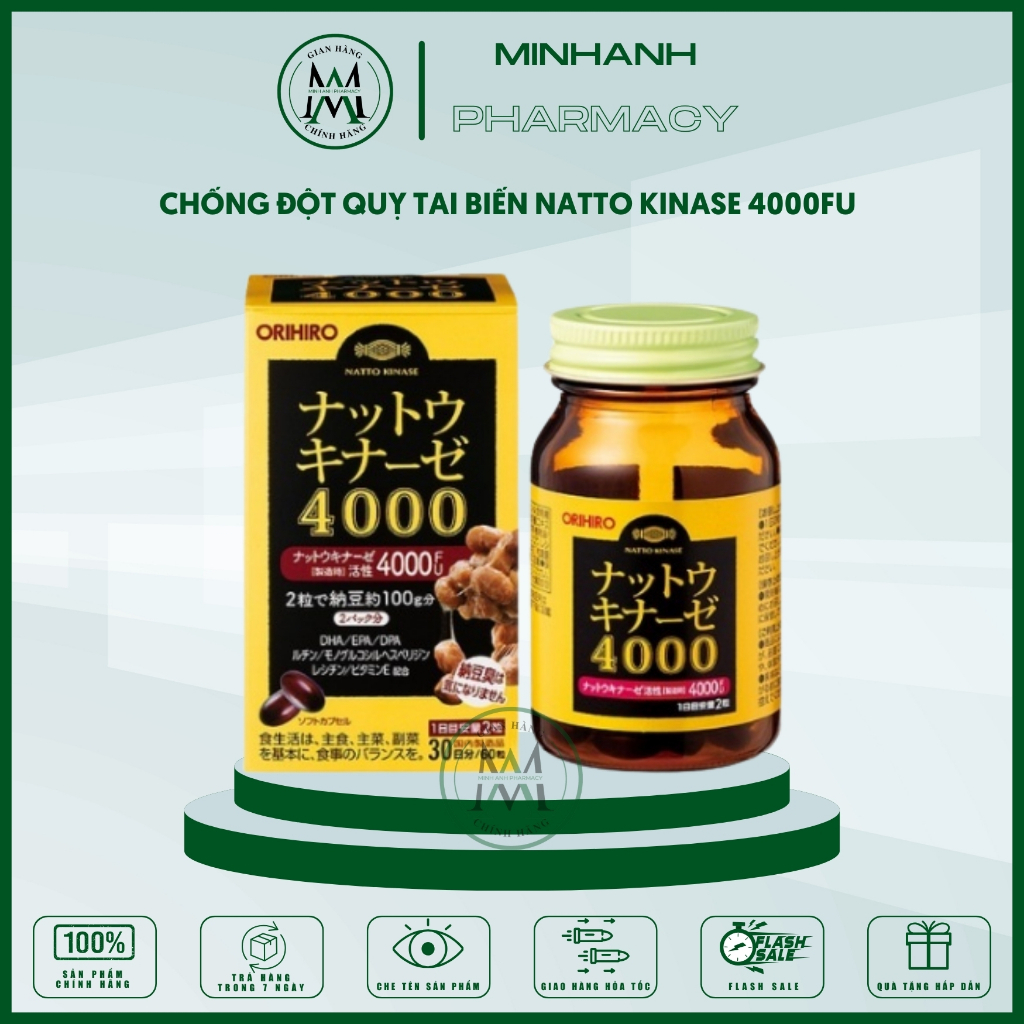 Viên Uống Hỗ Trợ Chống Đột Qụy Tai Biến NATTO KINASE 4000FU ORIHIRO Nhật Bản