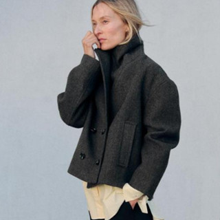  áo khoác Zara made in Morocco dạ len ép đanh 2 hàng khuy cổ ve sang đẹp nữ 