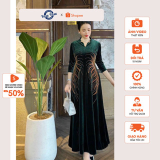 Đầm MAXI trung niên dự tiệc sang trọng vải nhung cao cấp đính đá, shop chỉ bán LOẠI 1, tặng mẹ co giãn tốt bigsize 80kg