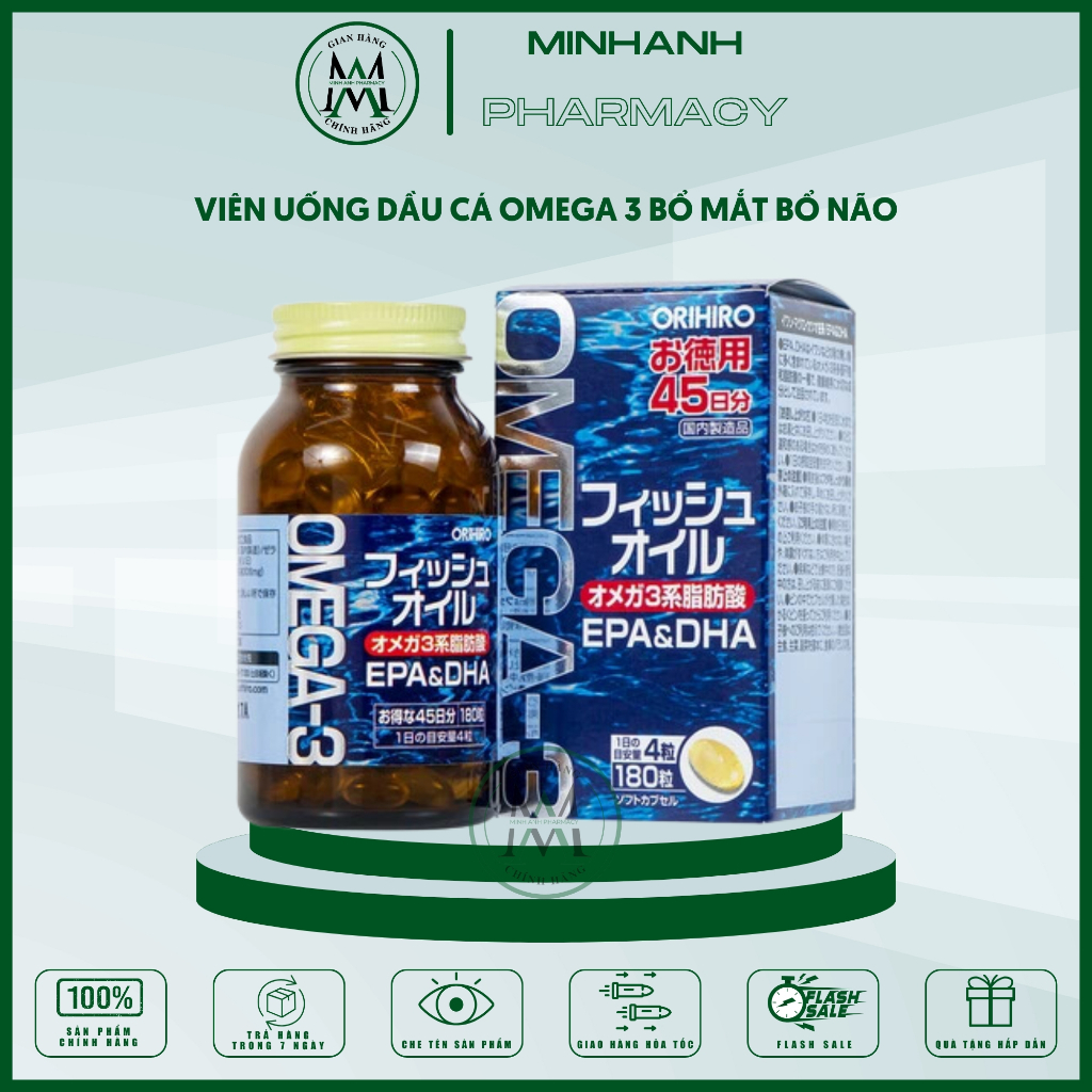Viên uống dầu cá Omega 3 bổ mắt bổ não Orihiro Nhật Bản 180 viên