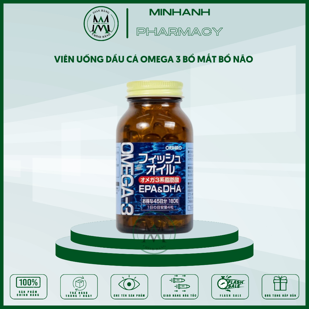 Viên uống dầu cá Omega 3 bổ mắt bổ não Orihiro Nhật Bản 180 viên