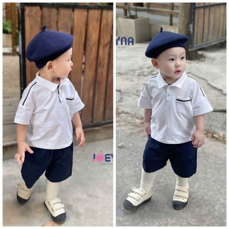 set bộ cho bé trai, set bộ polo cộc tay phối Joeyna bé trai 1 tuổi đến 7 tuổi, áo cổ polo phối túi q