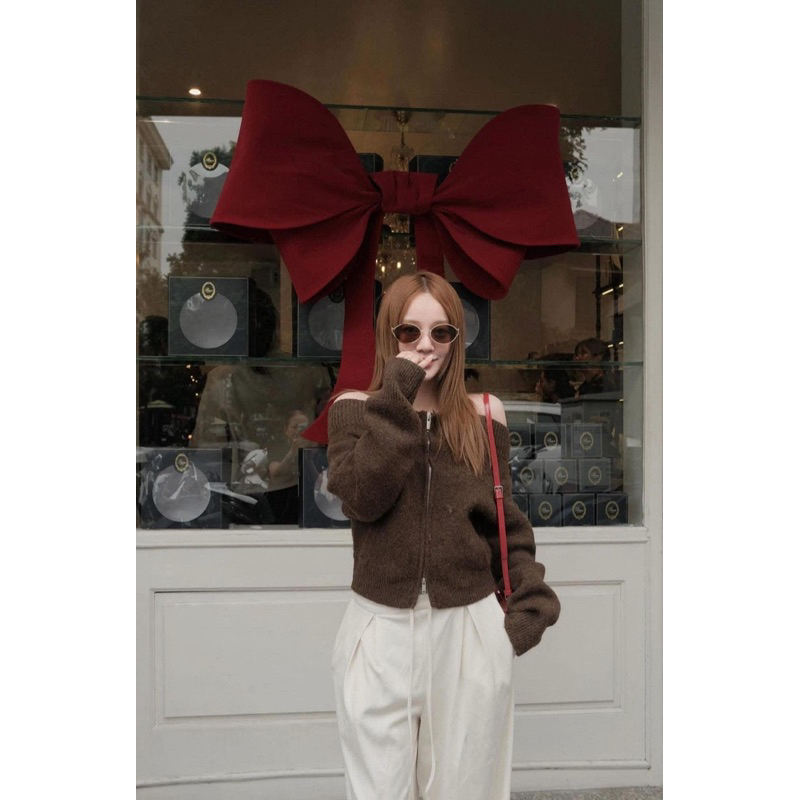 @cherryorder [SẴN - ẢNH THẬT CUỐI] Áo Len Cardigan Tay Dài Trễ Vai Khoá Kéo Thời Trang Thu Đông