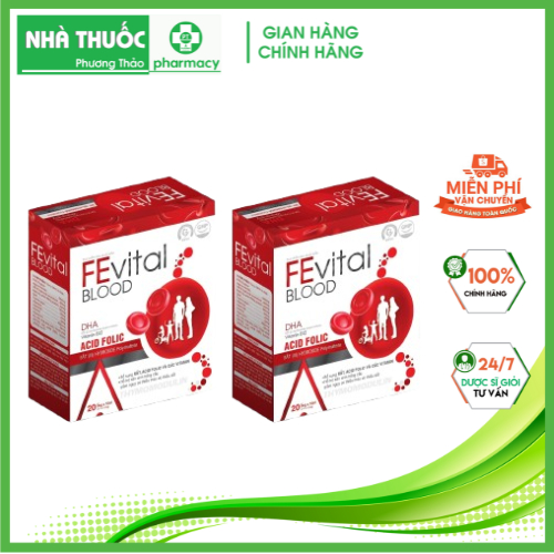 (Mua 3 tang 1 )Sắt Fevital Blood - Hộp 20 ống giúp bổ sung sắt, hỗ trợ sản sinh hồng cầu cho người t