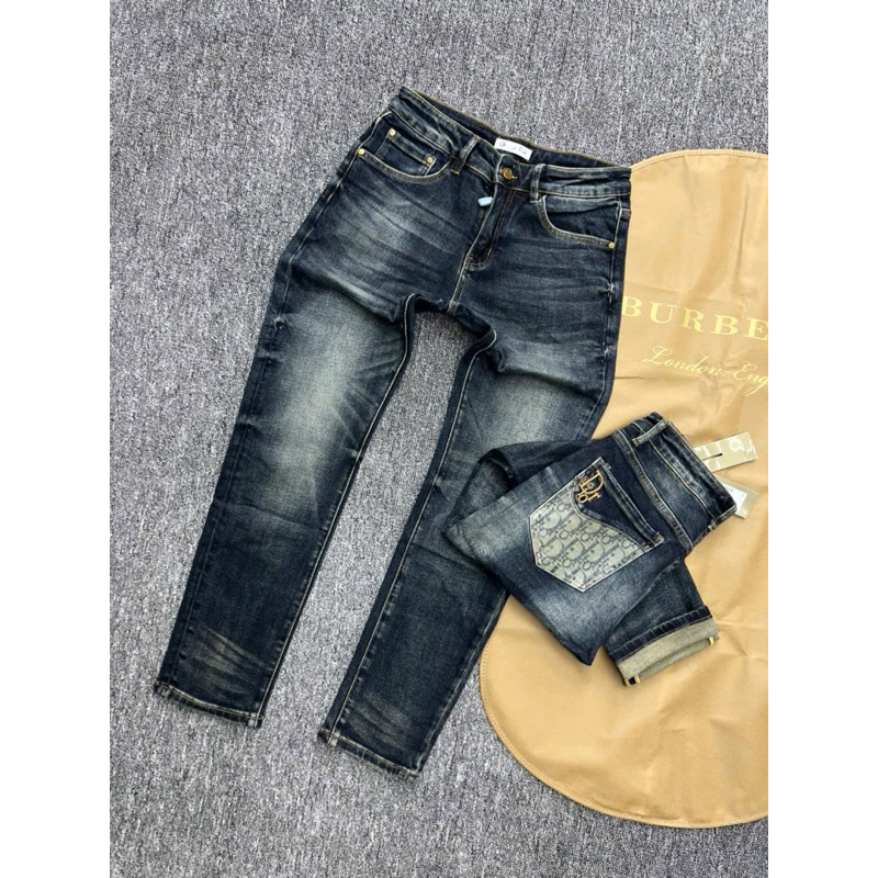 quần bò dài Dio nam Dk boutique màu xanh màu trơn hoạ tiết túi sau điểm nhấn phom chuẩn 1:1 vải co g